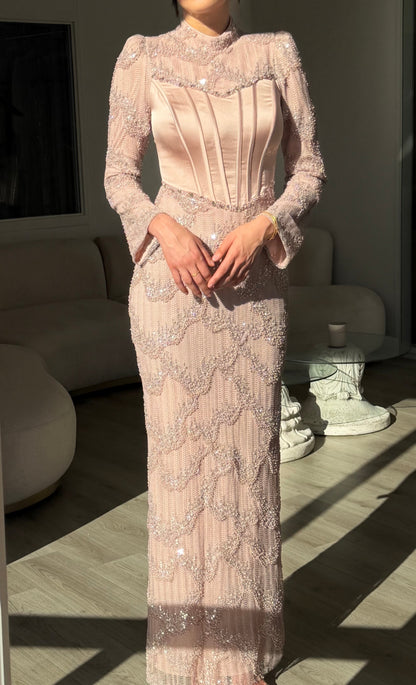 Embellished High Neck Corset Maxi Dress