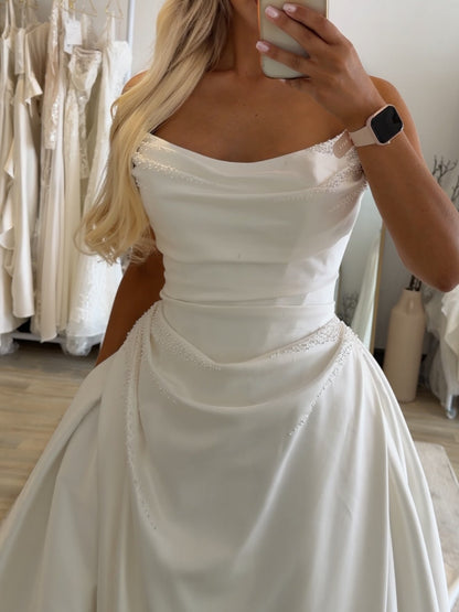 Strapless Draped Ball Gown Wedding Dress with Slit