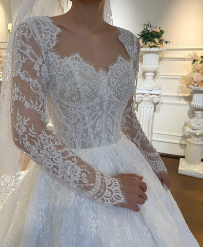 Corset Lace Ball Gown Wedding Dress with Cathedral Train