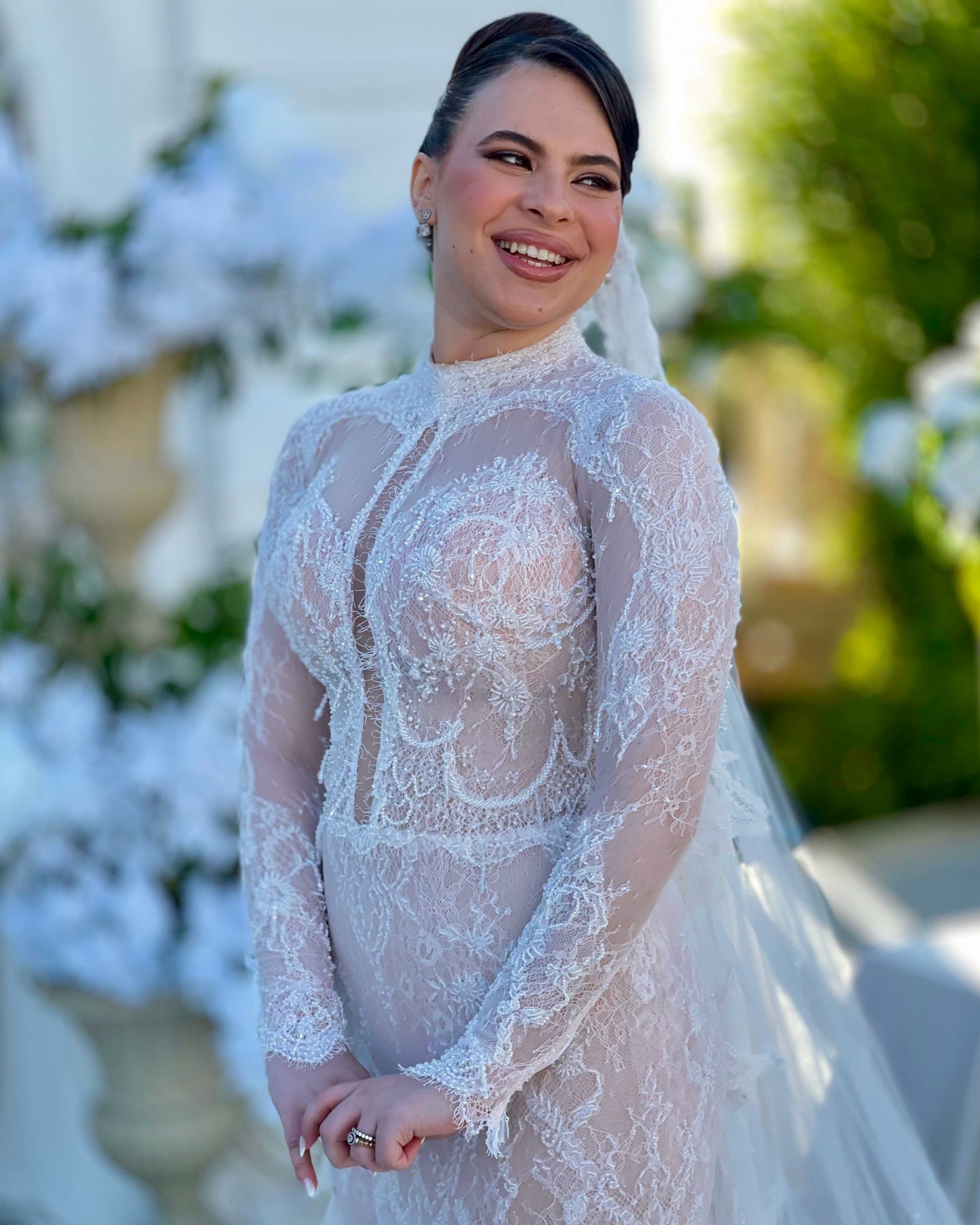 High-Neck Illusion Lace Mermaid Wedding Dress