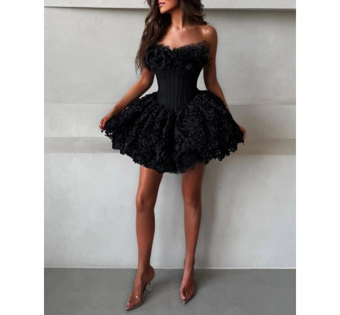 Strapless Corset 3D Floral Mini Dress