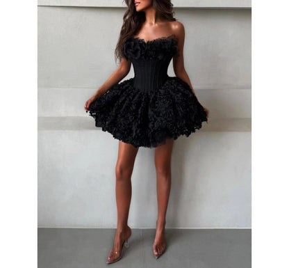 Strapless Corset 3D Floral Mini Dress