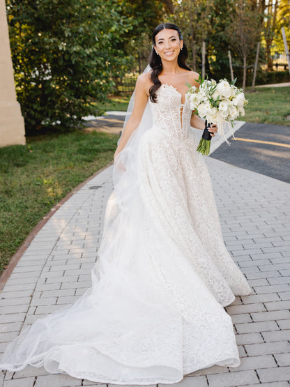 Strapless Lace A-Line Wedding Dress with Plunge Bodice