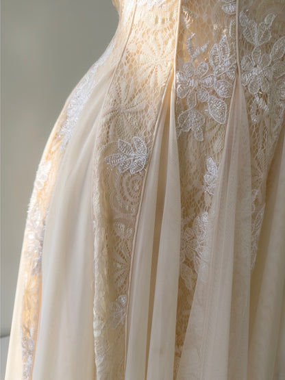 Square Neck Lace Corset A-Line Maxi Dress