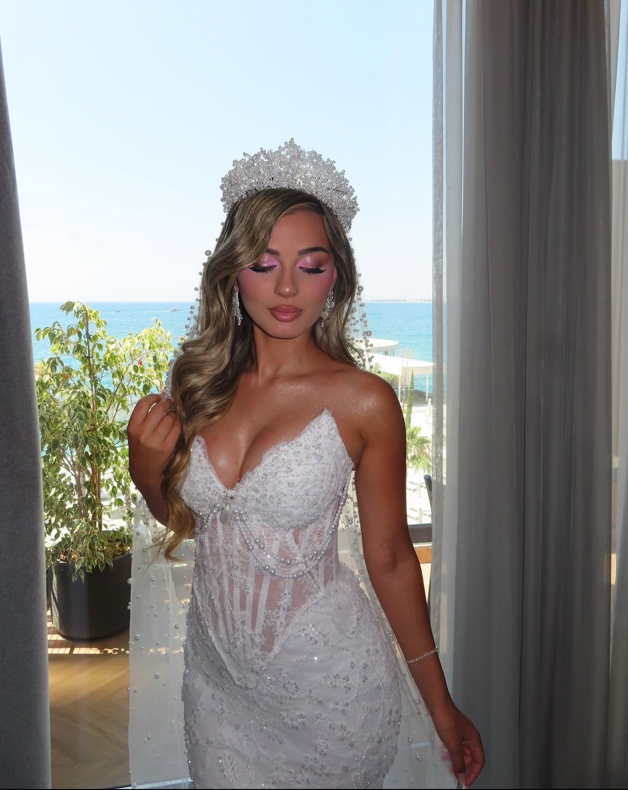 Corset Mermaid Wedding Dress with Pearl Beading