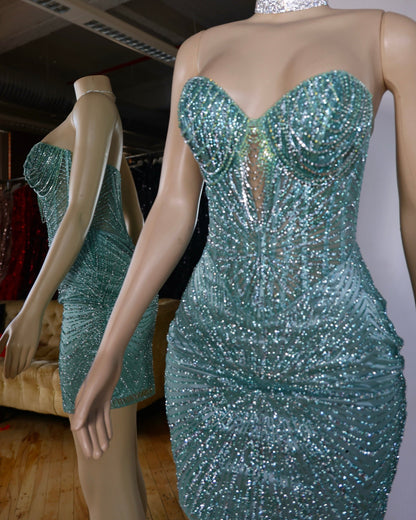 Crystal Embellished Strapless Corset Mini Dress