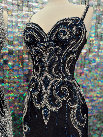 Beaded Baroque Motif Mini Cocktail Dress