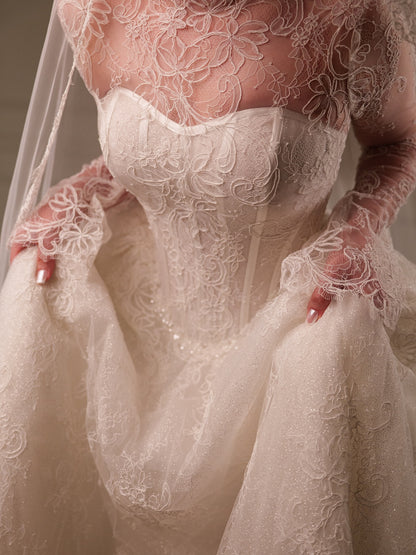 Lace High Neck Corset Ball Gown Wedding Dress