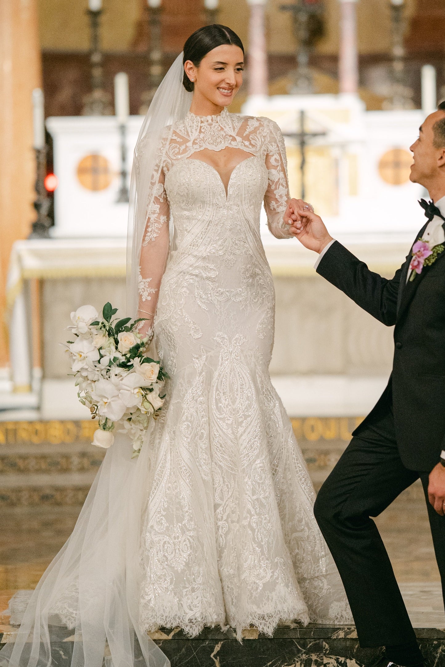 Lace High Neck Mermaid Wedding Dress with Sleeves