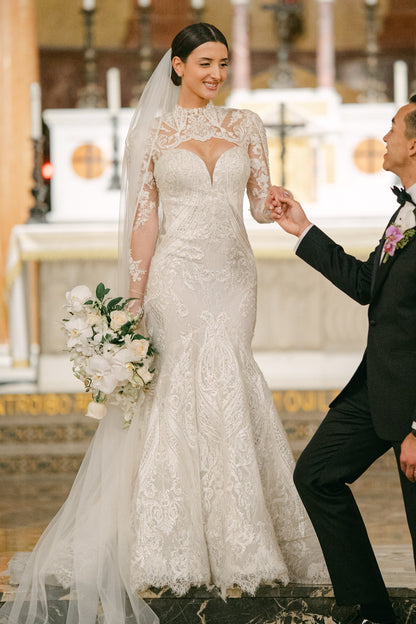 Lace High Neck Mermaid Wedding Dress with Sleeves