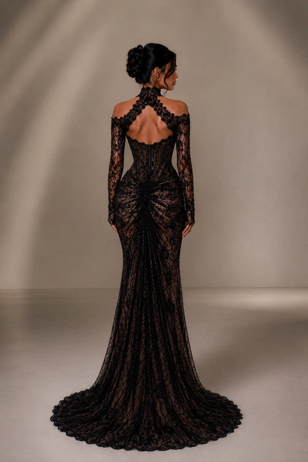 Off-Shoulder Lace Mermaid Gown with Keyhole Bodice