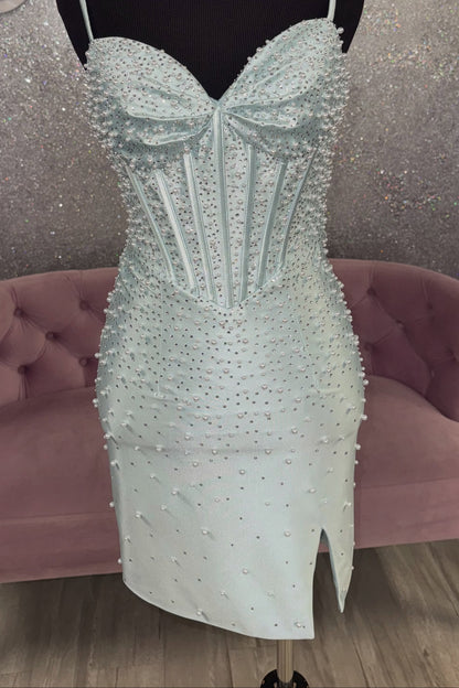 Pearl Embellished Corset Bodycon Mini Dress