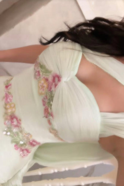 Floral Embroidered Cutout Gown with Pleated Skirt