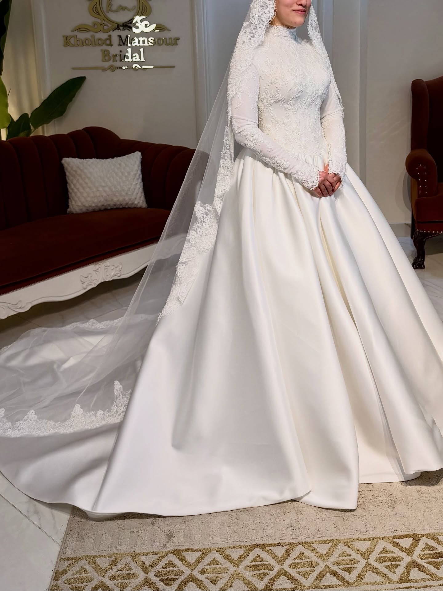 High-Neck Long Sleeve Ball Gown Wedding Dress