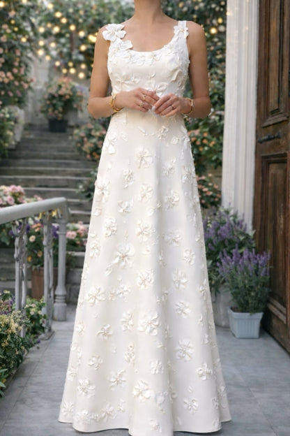 Romantic 3D Floral Pearl Embellished A-Line Gown