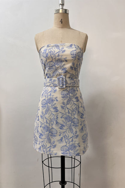 Strapless Floral Print Mini Dress