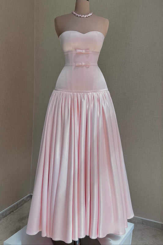 Strapless Sweetheart Satin Ball Gown with Bow Detail