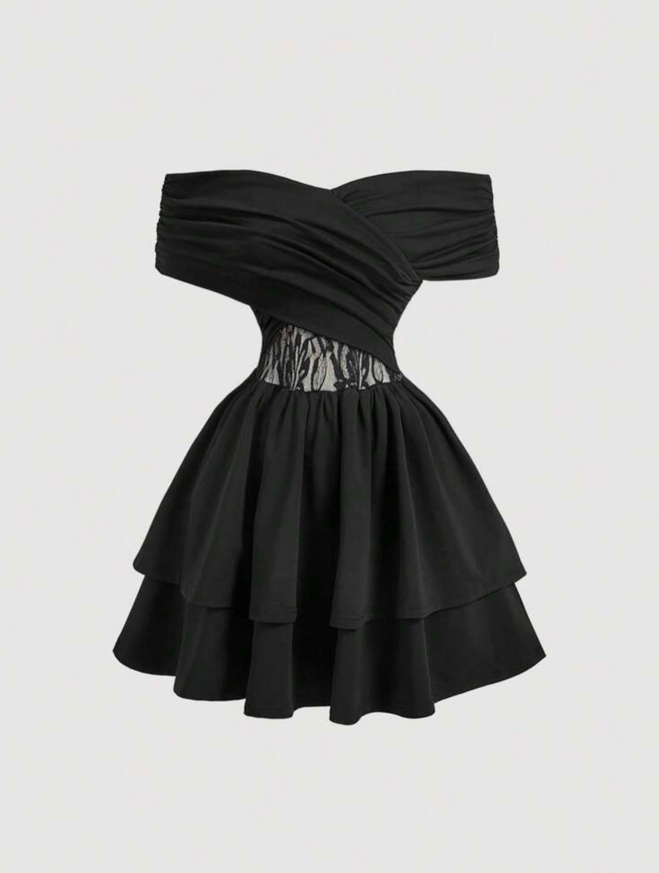 Off-the-Shoulder Ruched Tiered Mini Dress