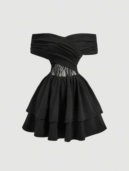 Off-the-Shoulder Ruched Tiered Mini Dress