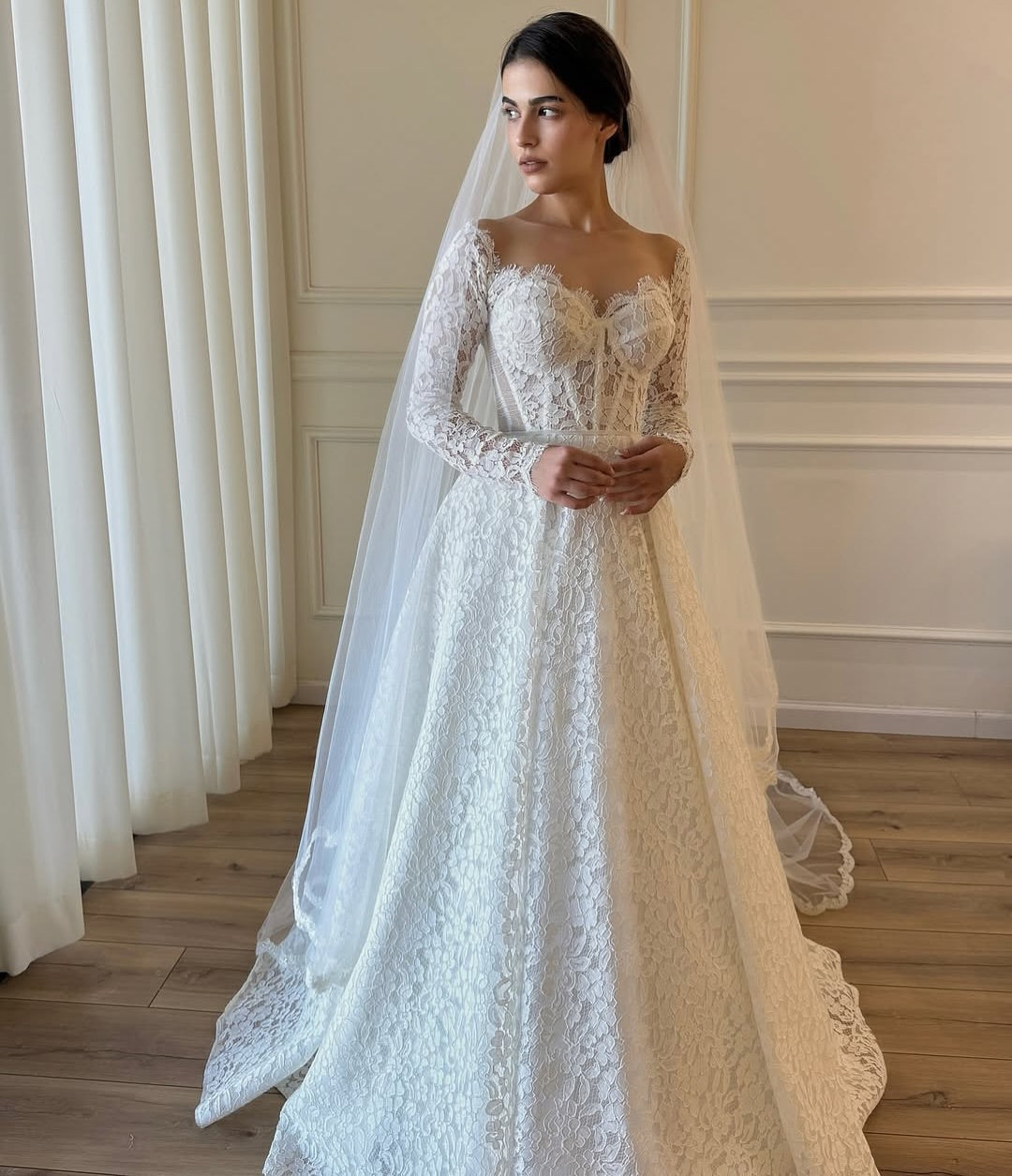 Long Sleeve Lace Ball Gown Wedding Dress