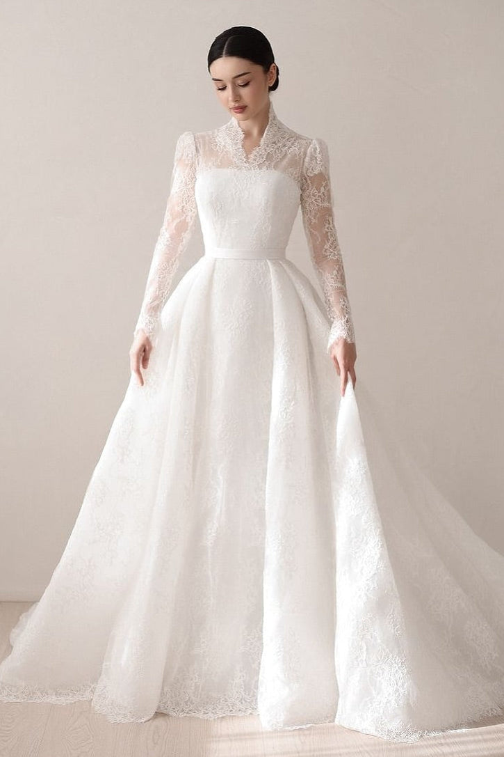 Lace High Neck Ball Gown Wedding Dress