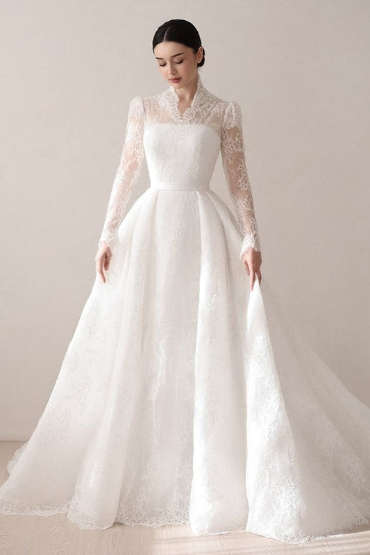Lace High Neck Ball Gown Wedding Dress