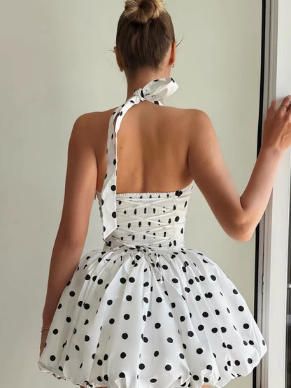 Polka Dot Halter Corset Bubble Mini Dress