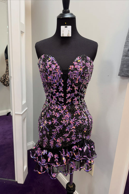 Sequin Floral Sweetheart Mermaid Mini Dress