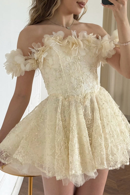 Off-the-Shoulder Corset Lace Mini Princess Dress