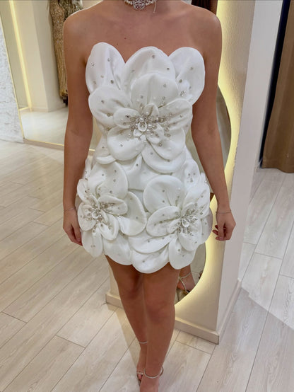 Strapless 3D Floral Embellished Mini Dress