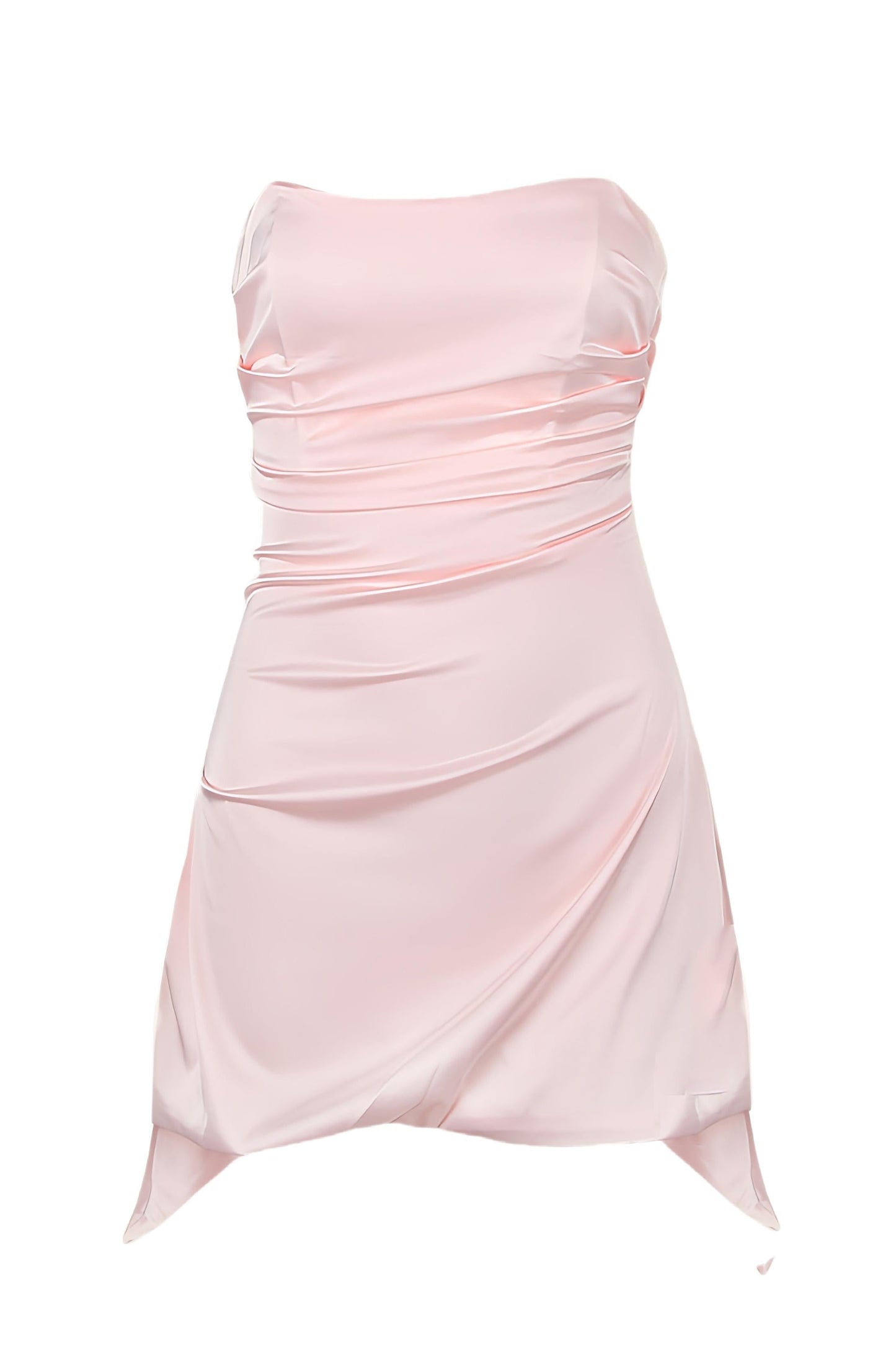 Strapless Ruched Satin Mini Dress