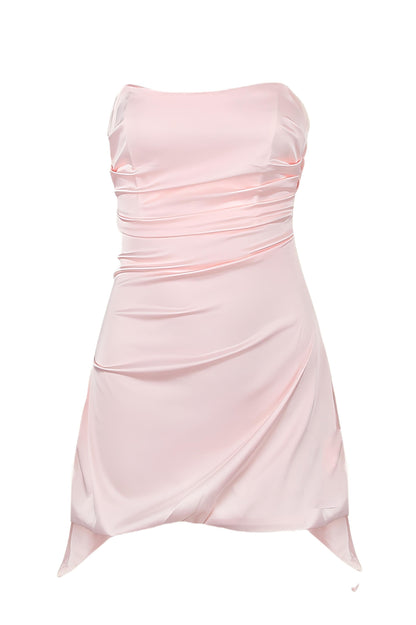Strapless Ruched Satin Mini Dress