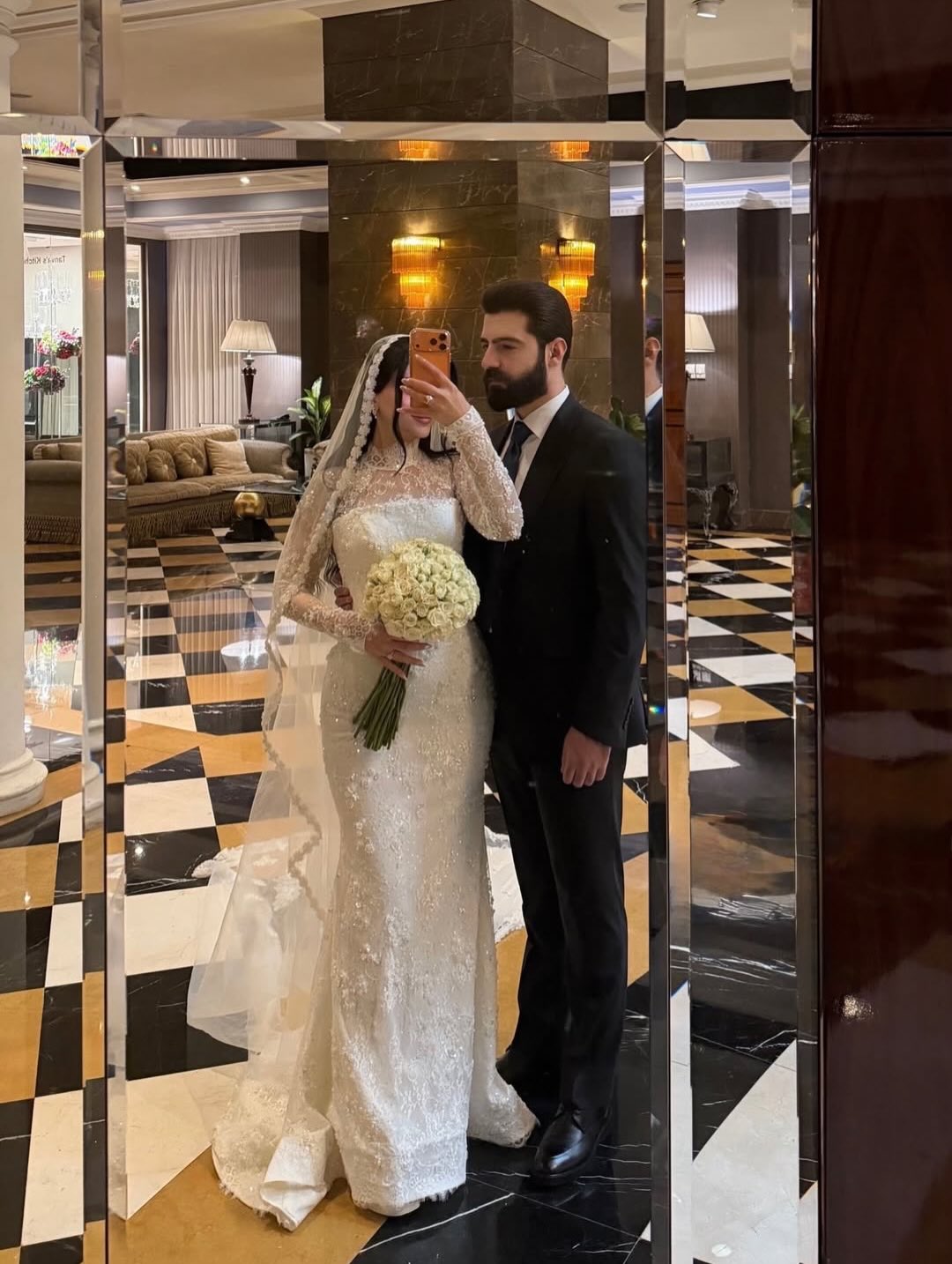 High Neck Lace Mermaid Wedding Dress with Long Sleeves