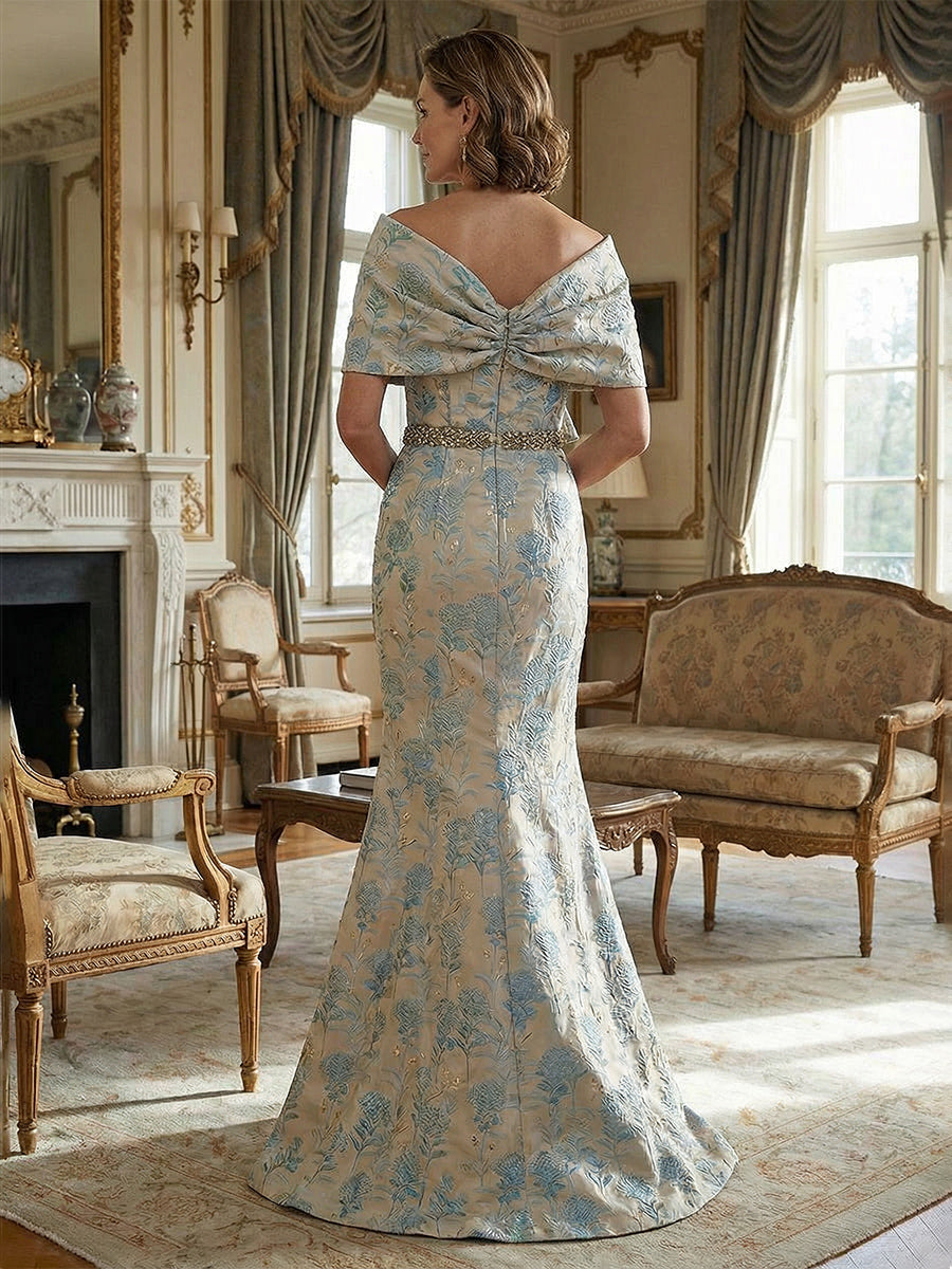 Off-the-Shoulder Jacquard Mermaid Evening Gown