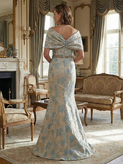 Off-the-Shoulder Jacquard Mermaid Evening Gown