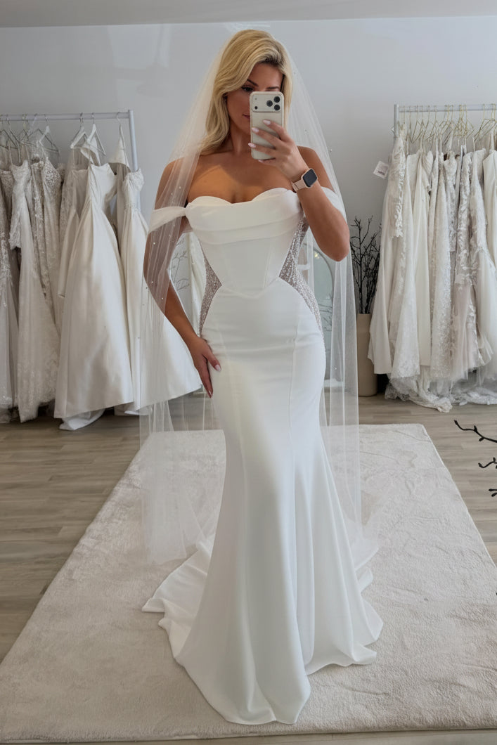 Off-Shoulder Mermaid Wedding Dress with Side Cutouts