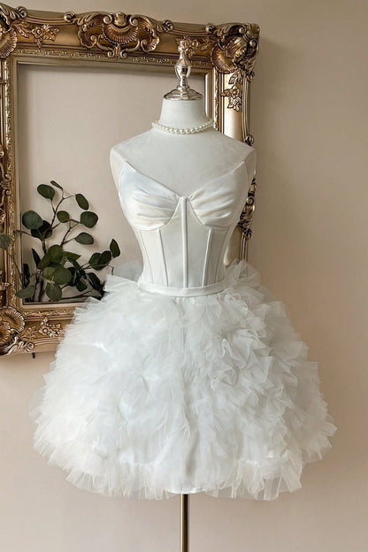 Strapless Sweetheart Corset Ruffled Mini Dress