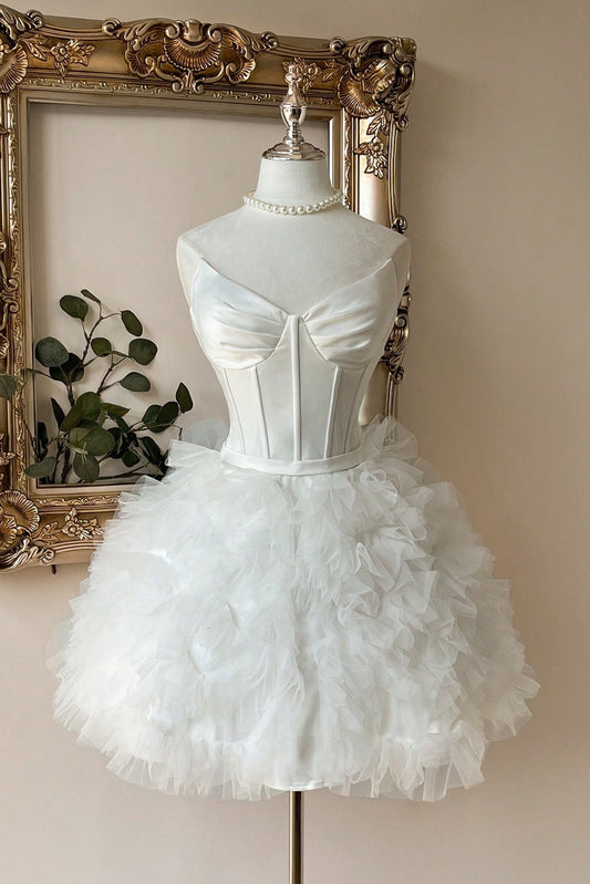 Strapless Sweetheart Corset Ruffled Mini Dress