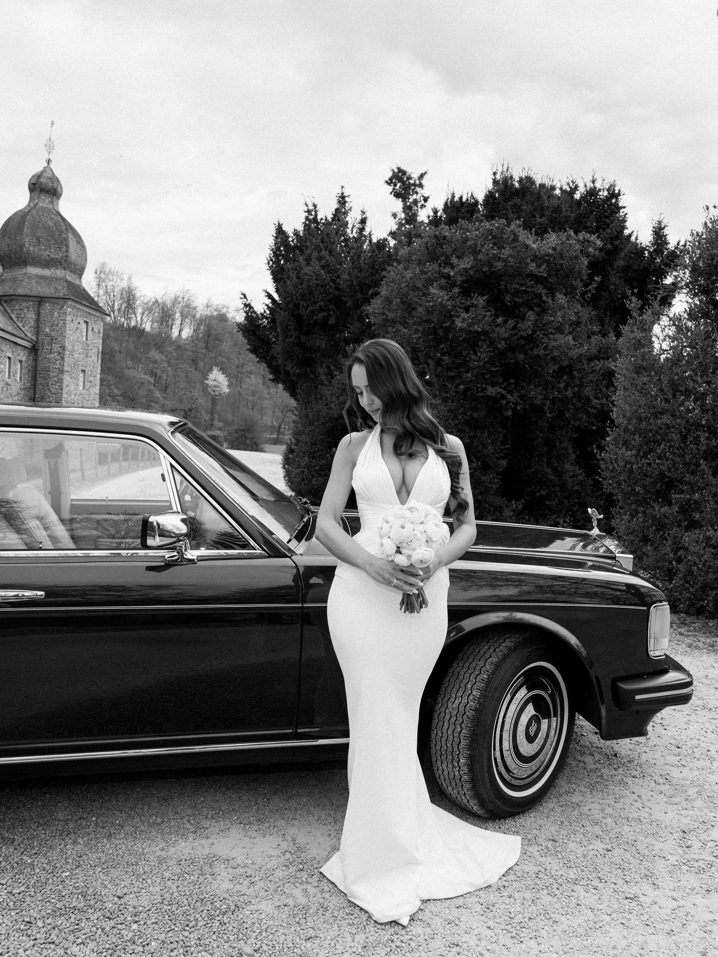 Plunging V-Neck Mermaid Wedding Gown with Sweep Train