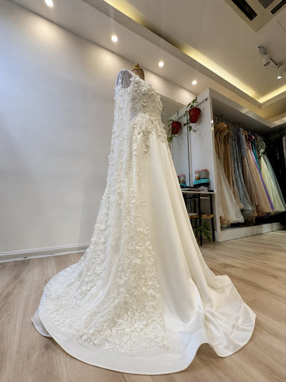 Square Neck A-Line Satin Wedding Dress with Cape Sleeves