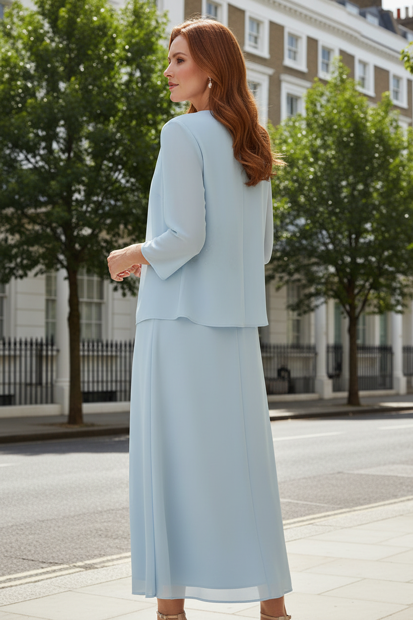 Two-Piece A-Line Dress & Jacket Set with Beaded Waist