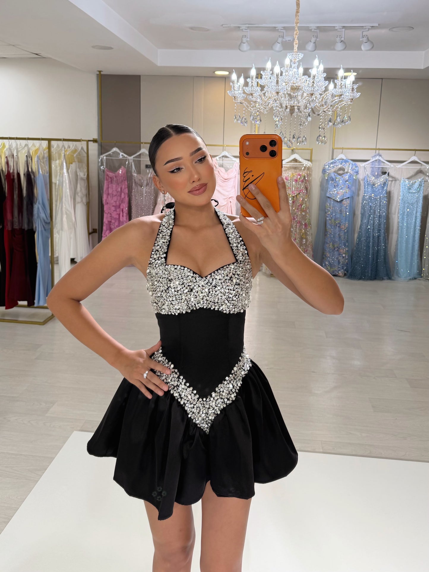 Rhinestone Halter Bustier Bubble Mini Dress