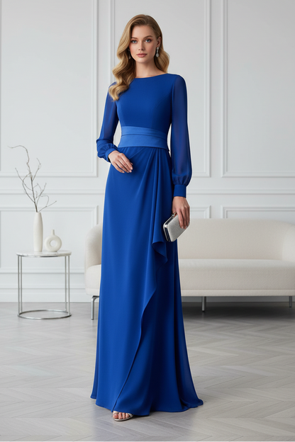 Long Sleeve Bateau Neck Sheath Formal Dress