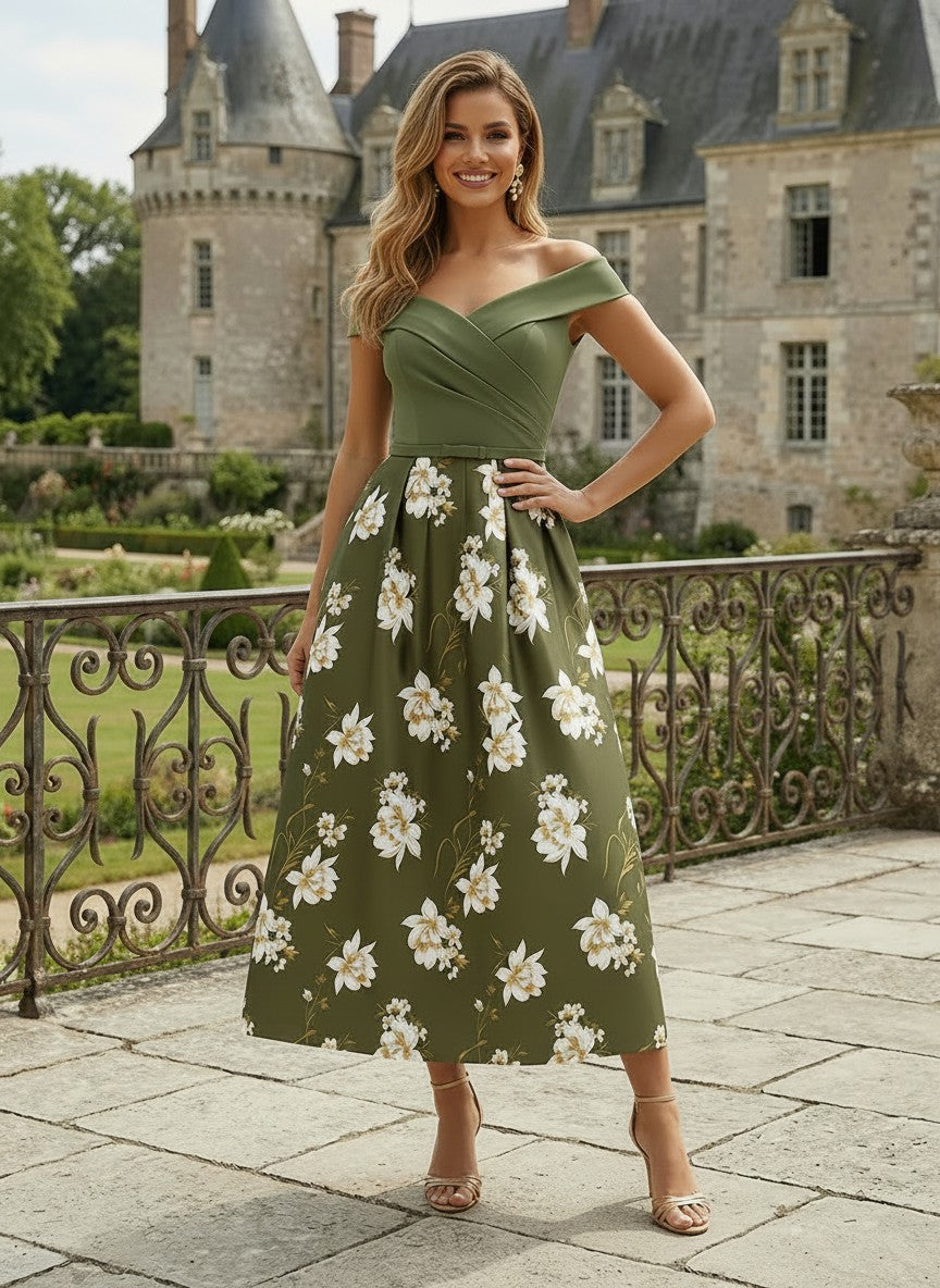Off-the-Shoulder Floral A-Line Midi Dress
