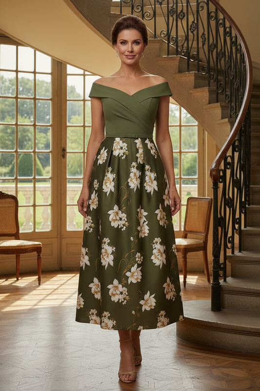Off-the-Shoulder Floral A-Line Midi Dress