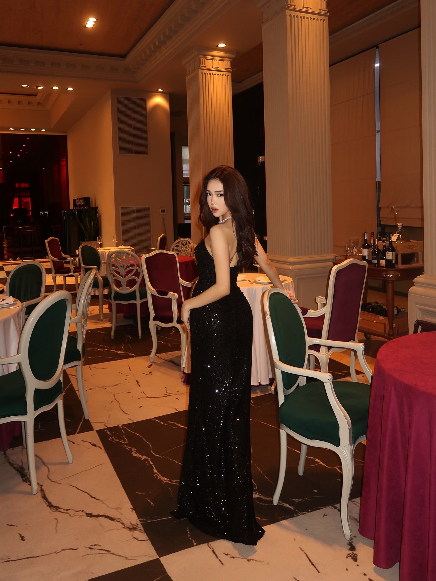 Strapless Sweetheart Sequin Maxi Gown with High Slit