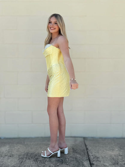 Pearl Embellished Strapless Corset Mini Dress