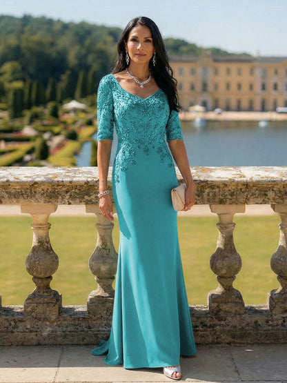 Embroidered Lace Mermaid Evening Gown