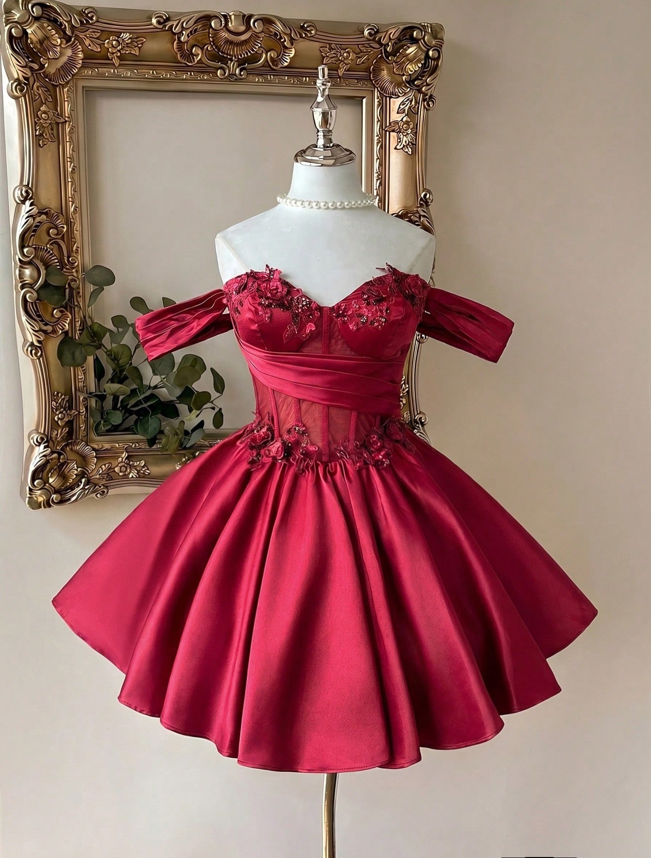 Off-the-Shoulder Corset Satin A-Line Dress