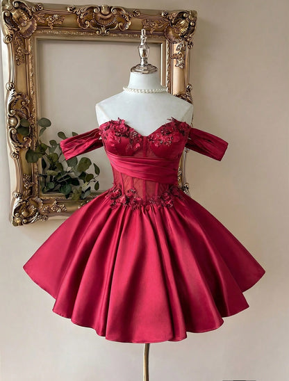 Off-the-Shoulder Corset Satin A-Line Dress